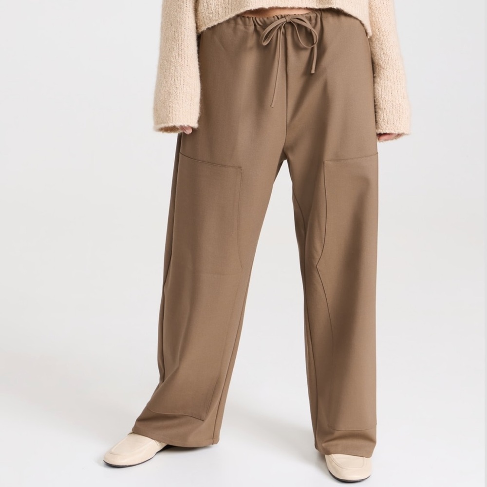 LESET Wide Leg Drawstring Pants in Taupe Brown